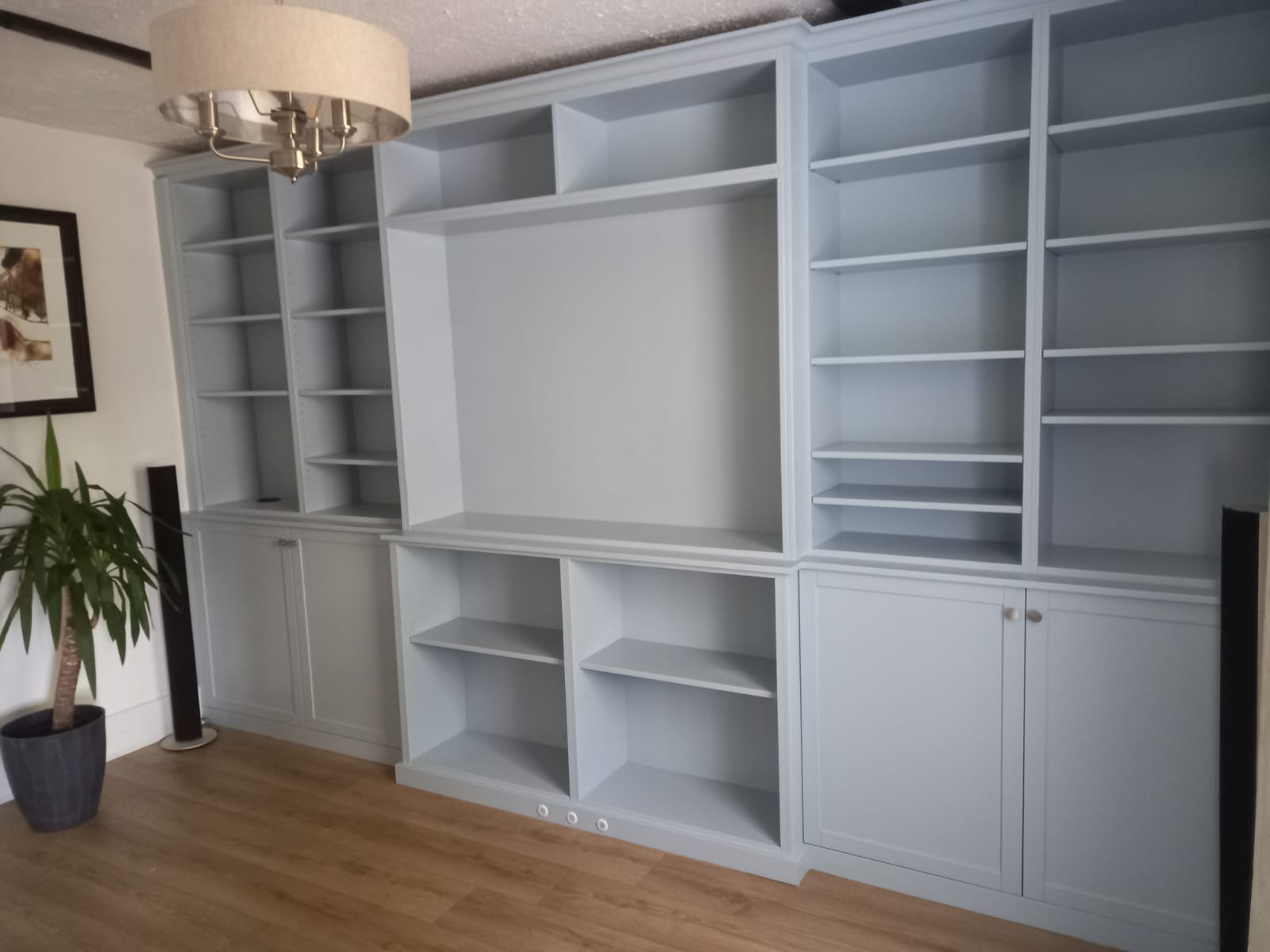 Media wall bookcase storage unit wall to wall